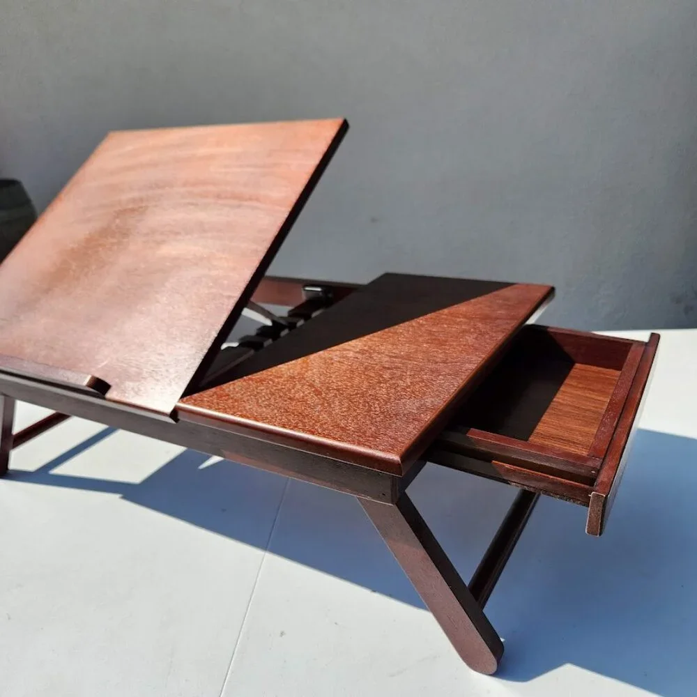 NEW Walnut Winsome Alden Bed Laptop Tray Lap Desk Reading Workstation W/ Drawer